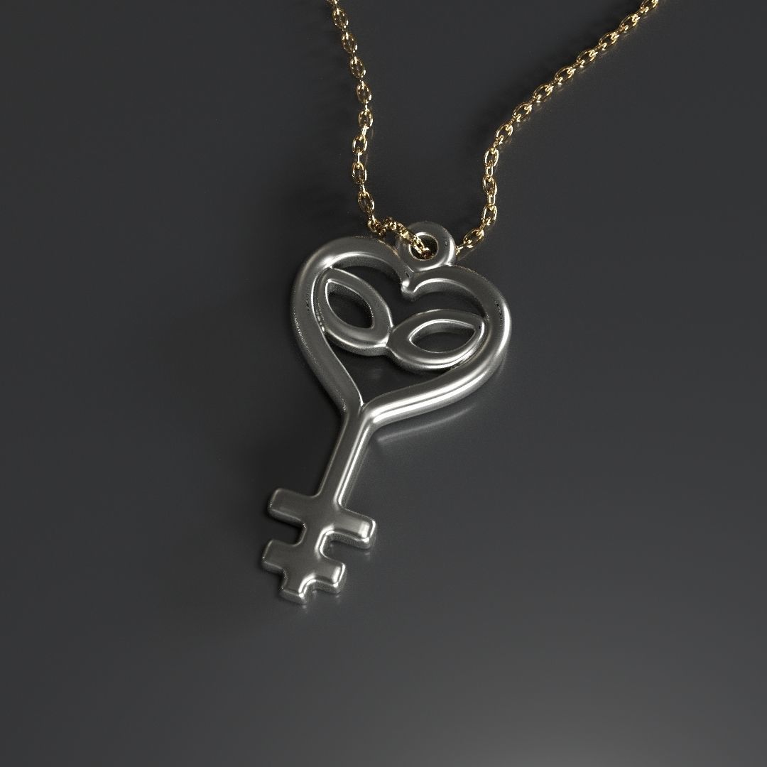 Feminine Heart - Key Pendant 3D print model_1