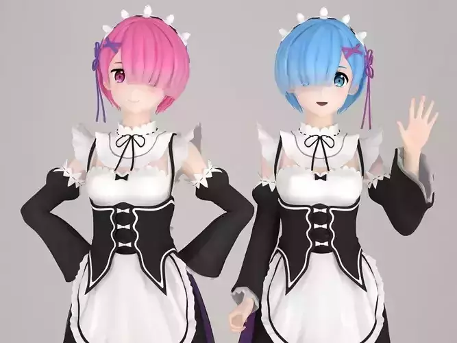 Ram and Rem anime girls pose 01