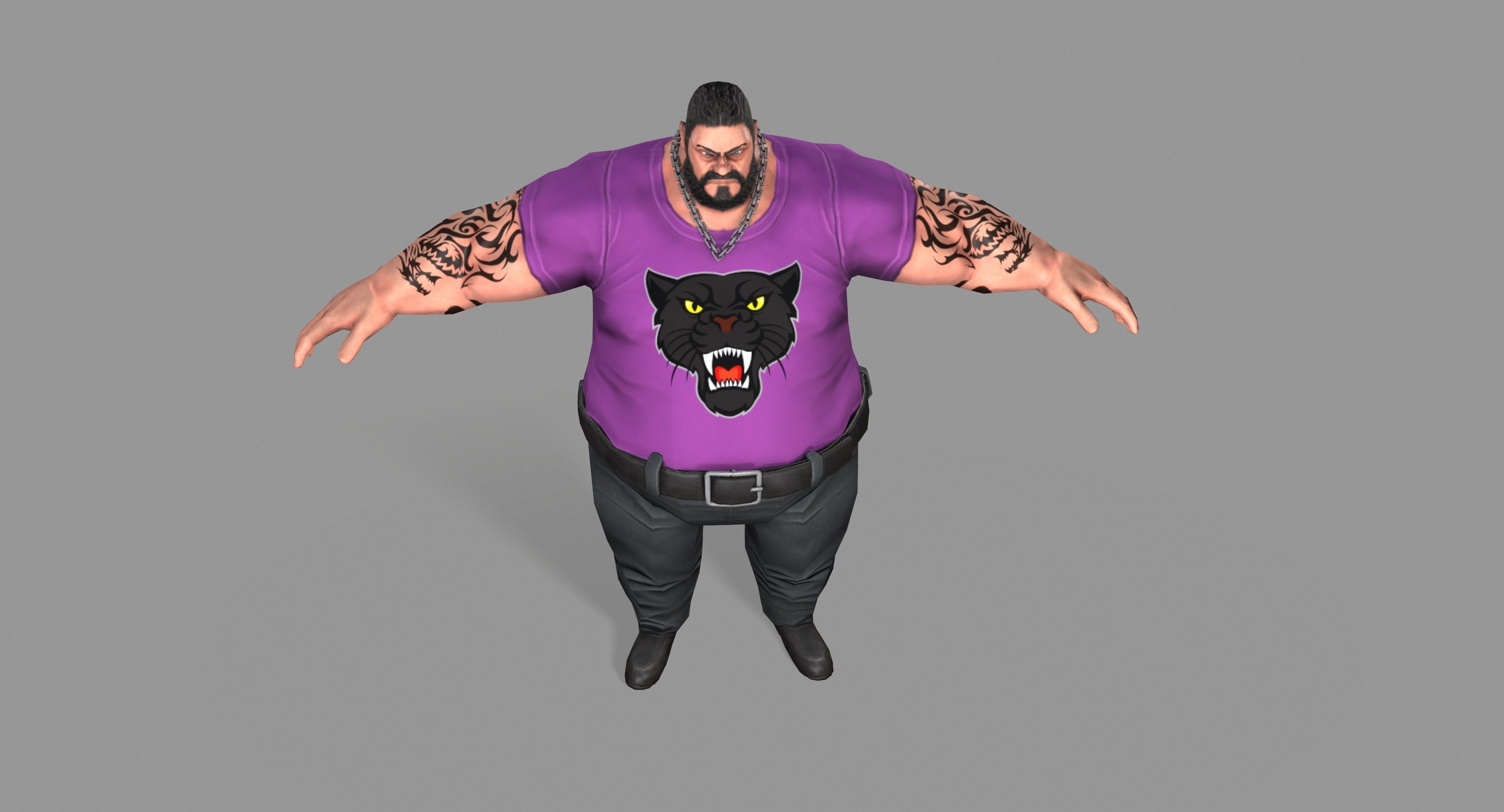 Fat Thug Low-poly 3D model_9