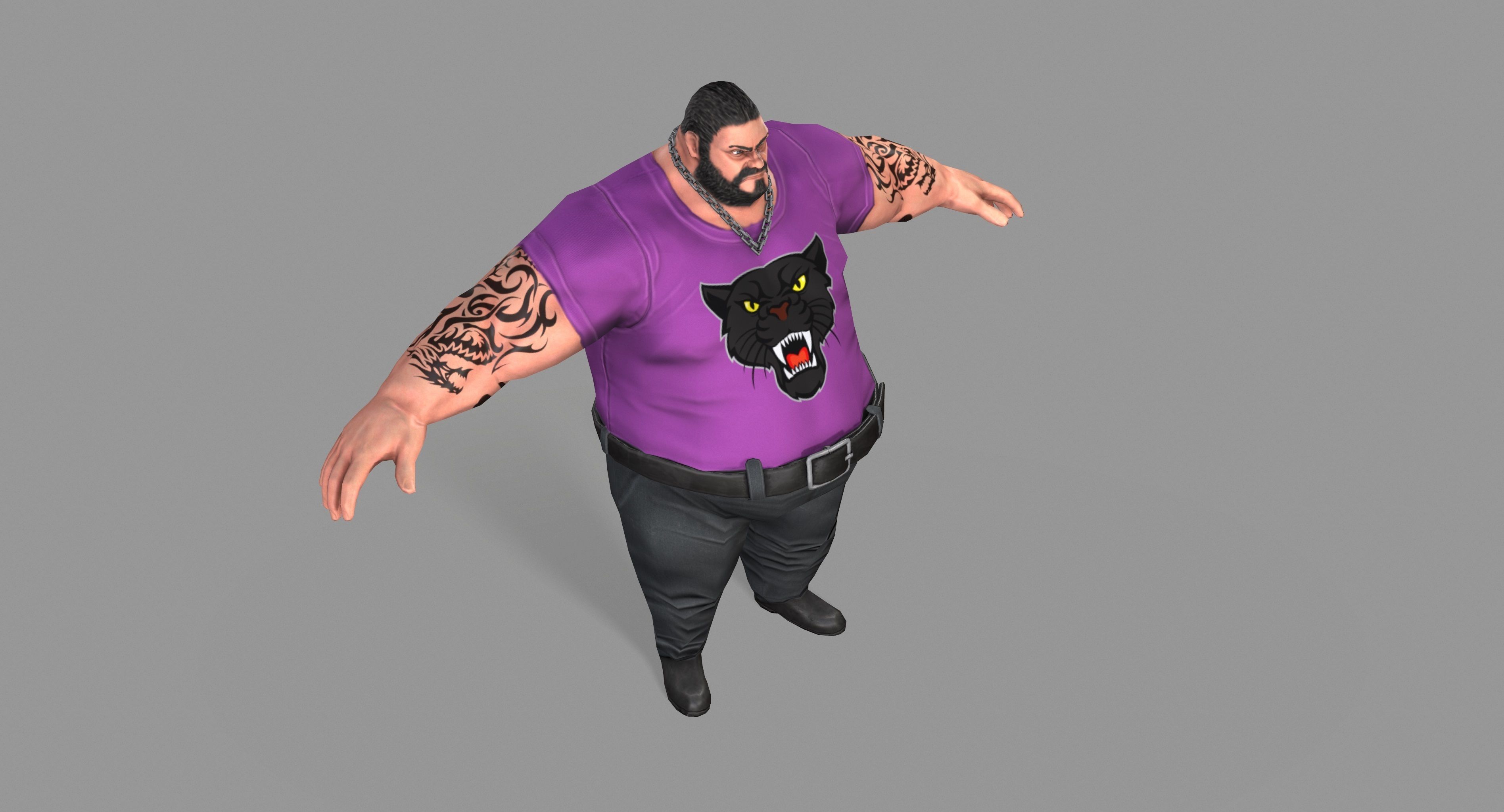 Fat Thug Low-poly 3D model_10