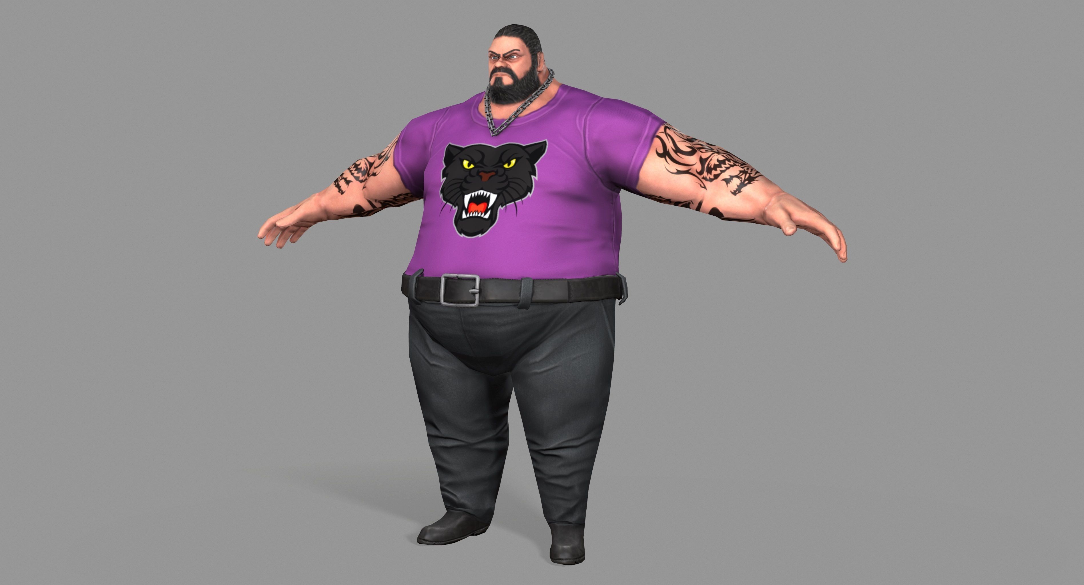 Fat Thug Low-poly 3D model_8