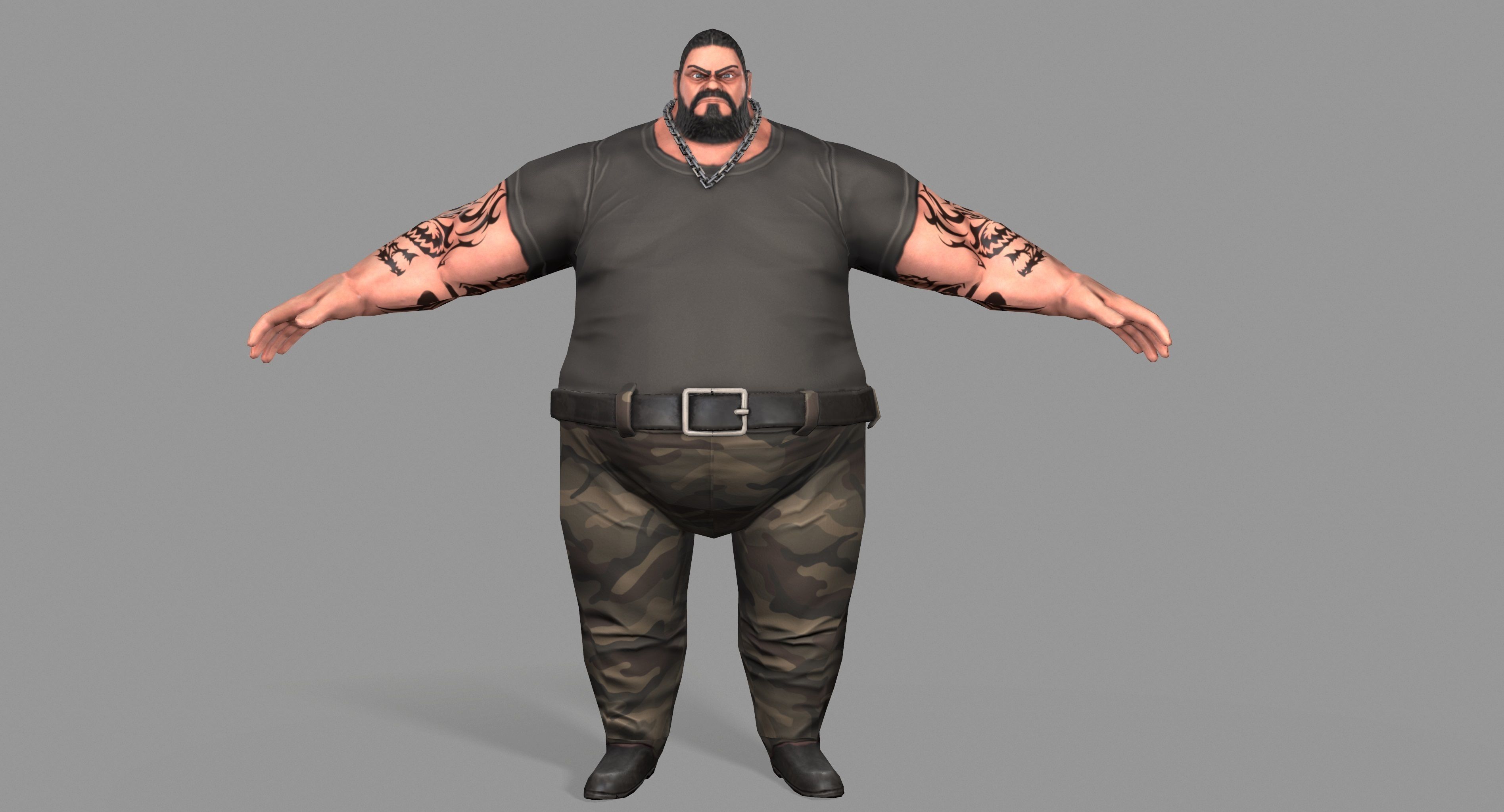 Gangster man with tattoos Low-poly 3D model_1