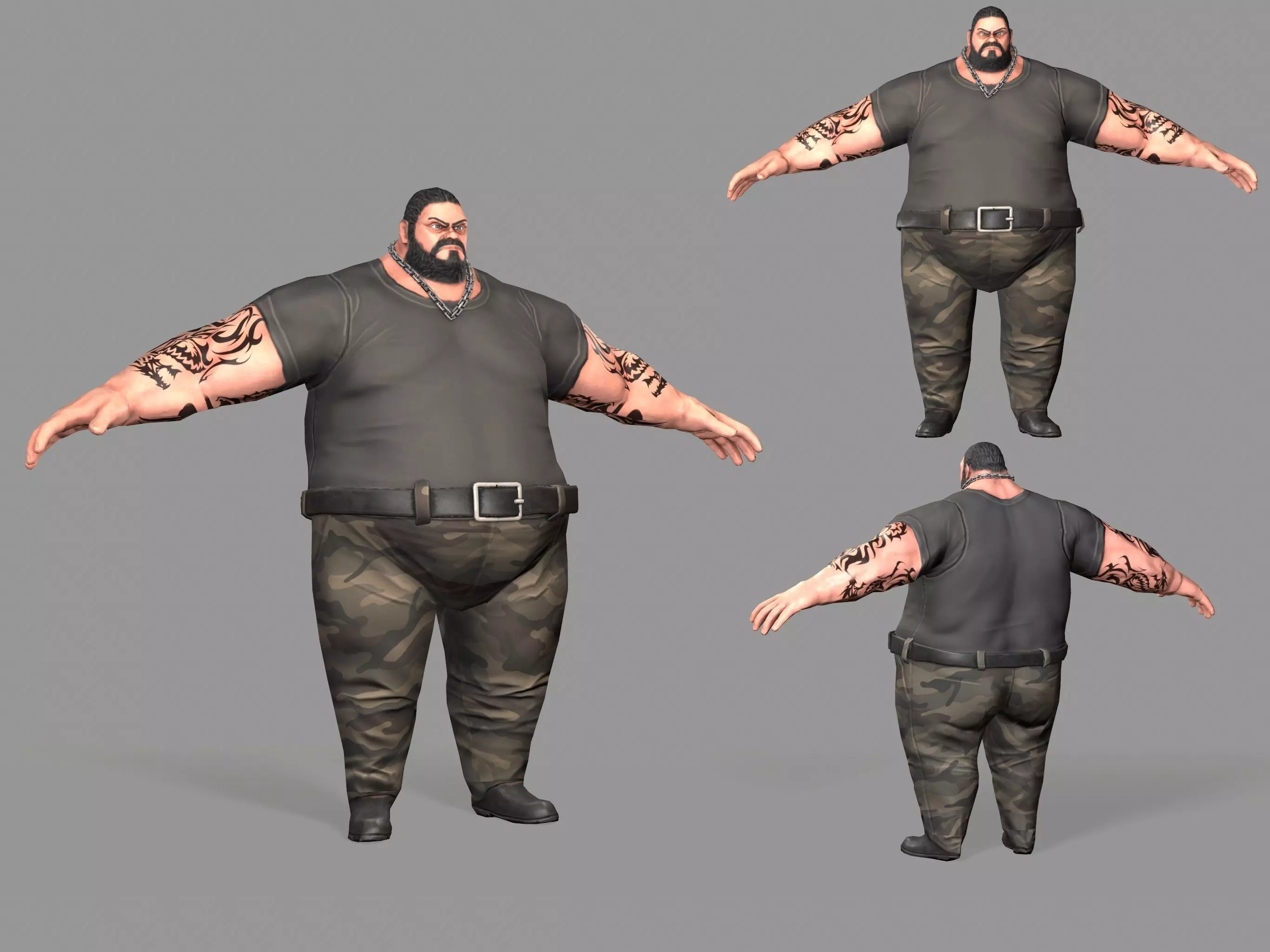 Gangster man with tattoos Low-poly 3D model_0
