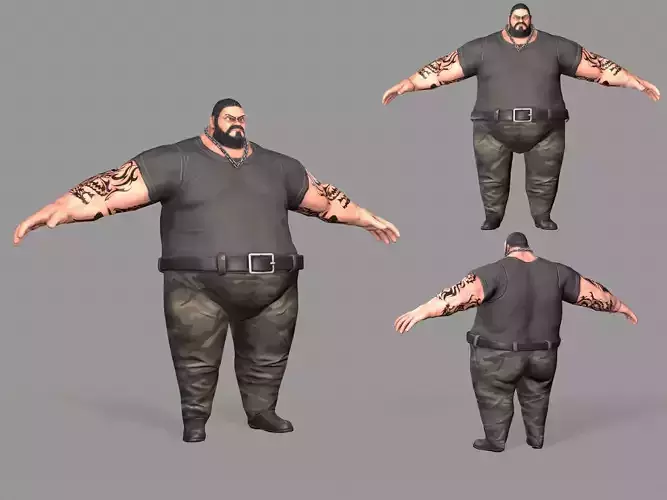 Gangster man with tattoos Low-poly 3D model