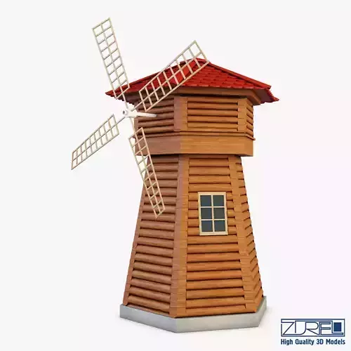 Windmill v 1 wooden with roof 3D model