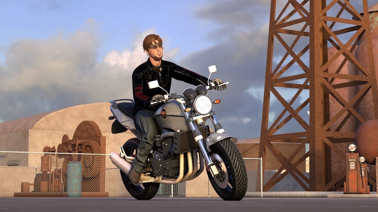 Sport Motorcycle with Rider Rigged C4D 3D model_49