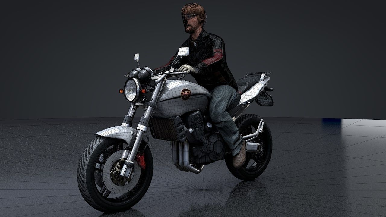 Sport Motorcycle with Rider Rigged C4D 3D model_20
