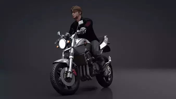 Sport Motorcycle with Rider Rigged C4D 3D model