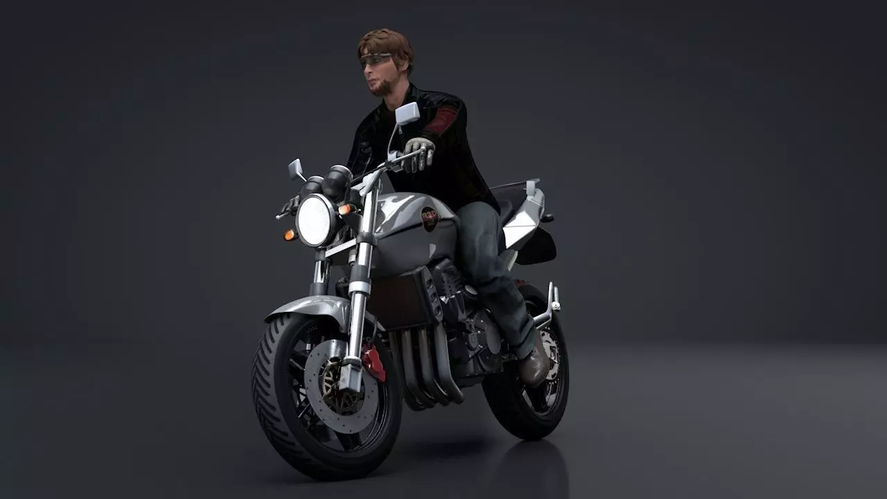 Sport Motorcycle with Rider Rigged C4D 3D model_0