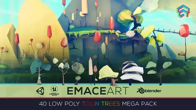 Low Poly Nature Project - Starter Trees Pack Toon Edition Set Low-poly 3D model