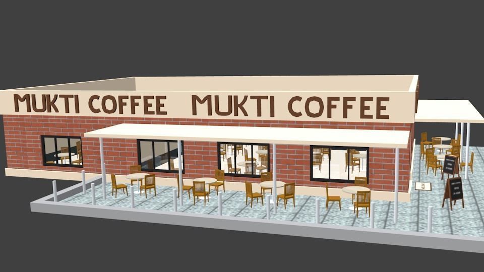 Casual Coffee Place Shop 3D low poly Low-poly 3D model_1