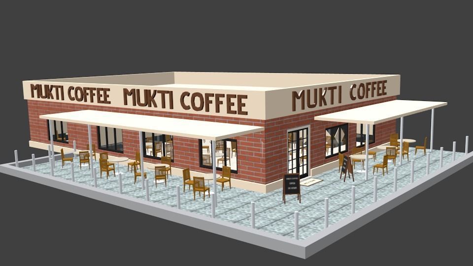Casual Coffee Place Shop 3D low poly Low-poly 3D model_11