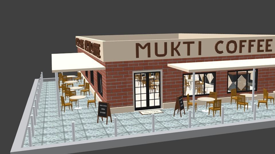 Casual Coffee Place Shop 3D low poly Low-poly 3D model_9