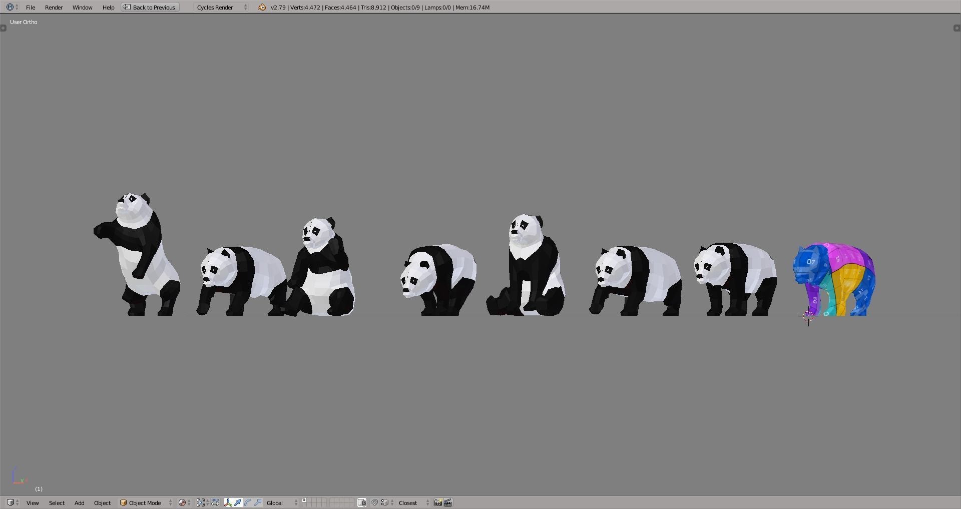 Panda Bear Low-poly 3D model_7