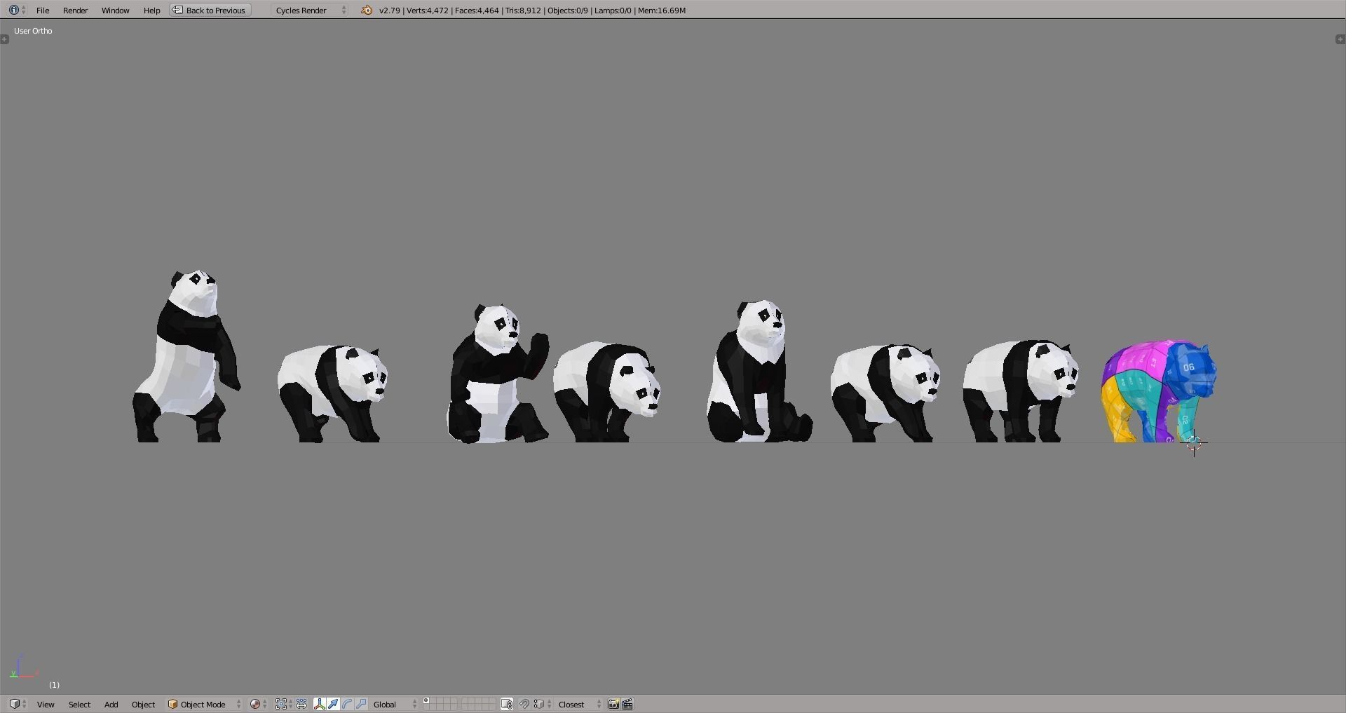 Panda Bear Low-poly 3D model_4