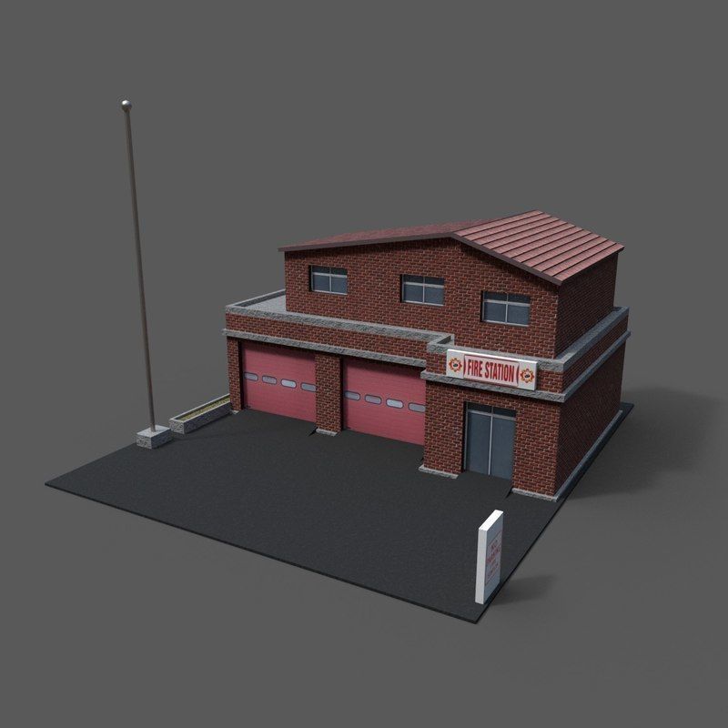 Cartoon Firestation Low-poly 3D model_3