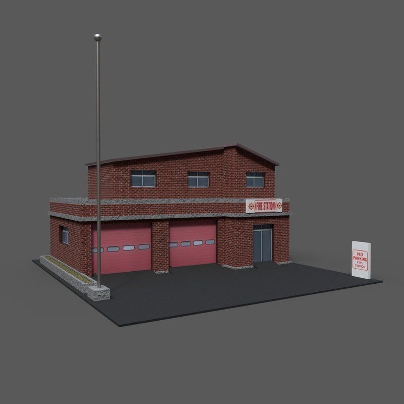Cartoon Firestation Low-poly 3D model_1