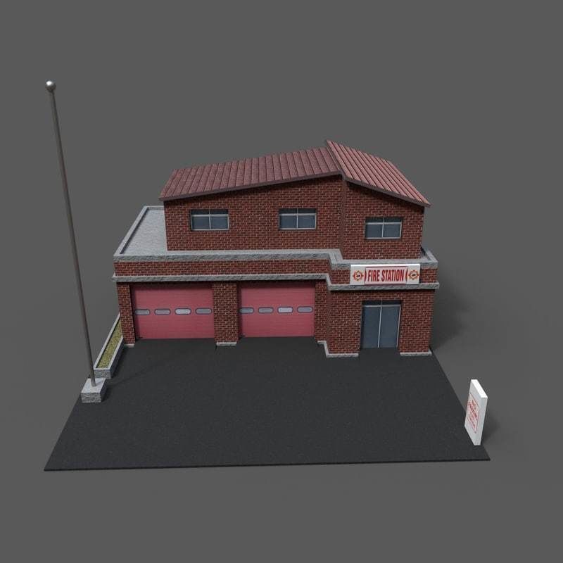 Cartoon Firestation Low-poly 3D model_2