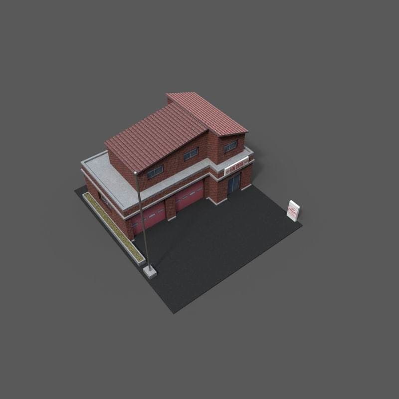 Cartoon Firestation Low-poly 3D model_6