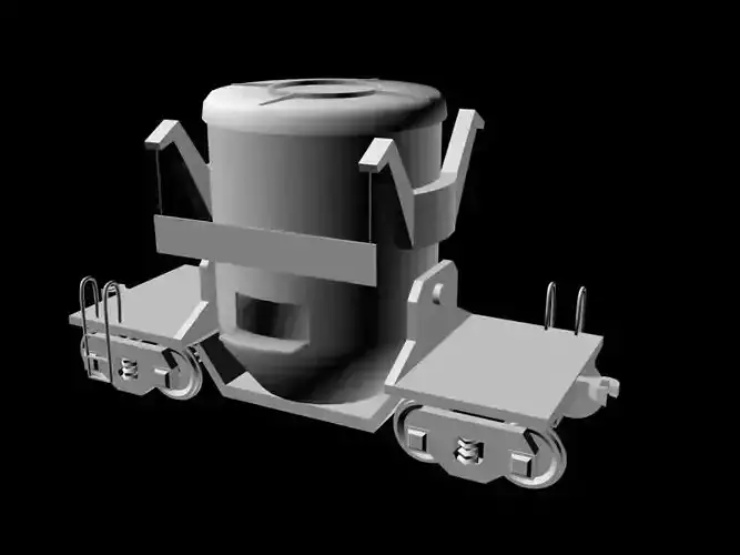 Wagon train car with wheels Low-poly 3D model