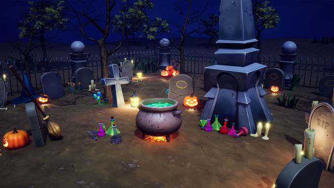 Cartoon Graveyard Props Low-poly 3D model