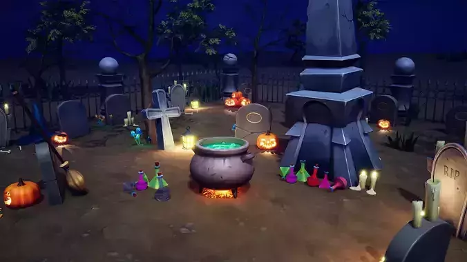 Cartoon Graveyard Props Low-poly 3D model