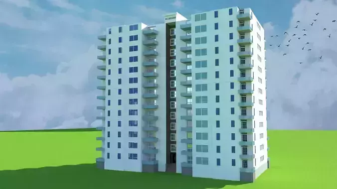 Apartment 3D building with birds