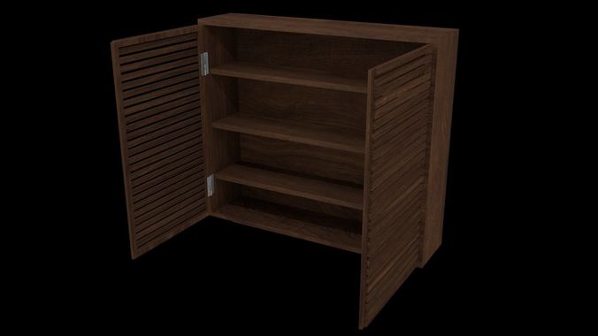 Closet wooden bookcase with slats Low-poly 3D model