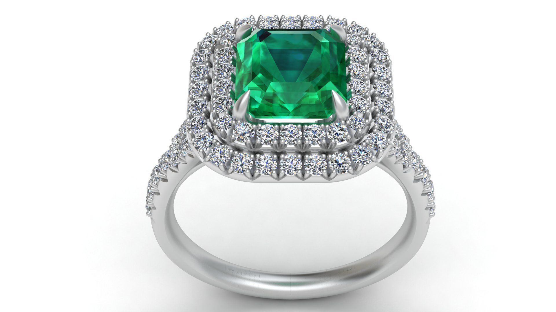 Tiffany Emerald Diamond Gold Engagement Ring 3D print model_1