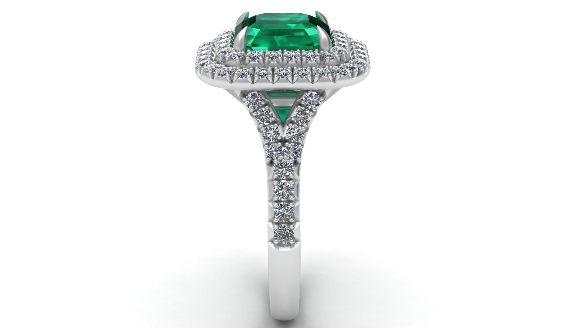 Tiffany Emerald Diamond Gold Engagement Ring 3D print model_4