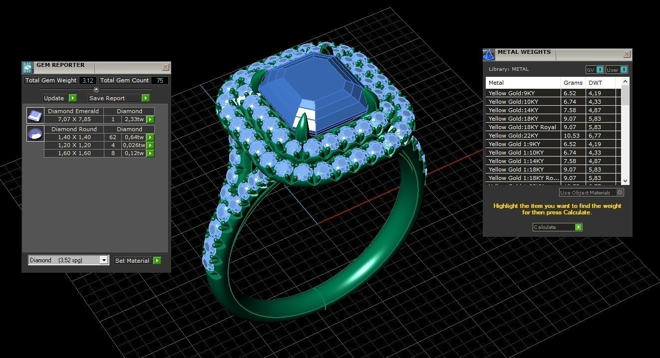 Tiffany Emerald Diamond Gold Engagement Ring 3D print model_13