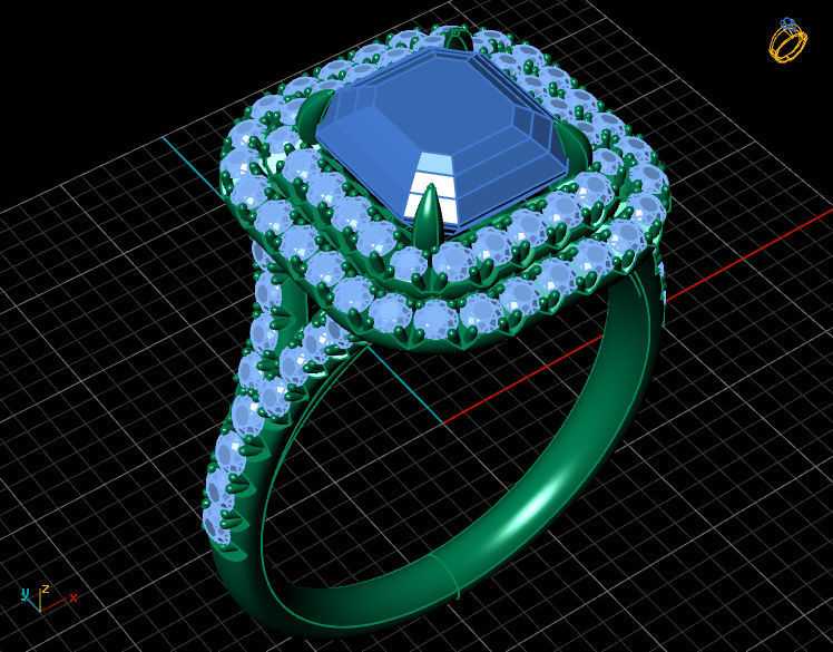 Tiffany Emerald Diamond Gold Engagement Ring 3D print model_8