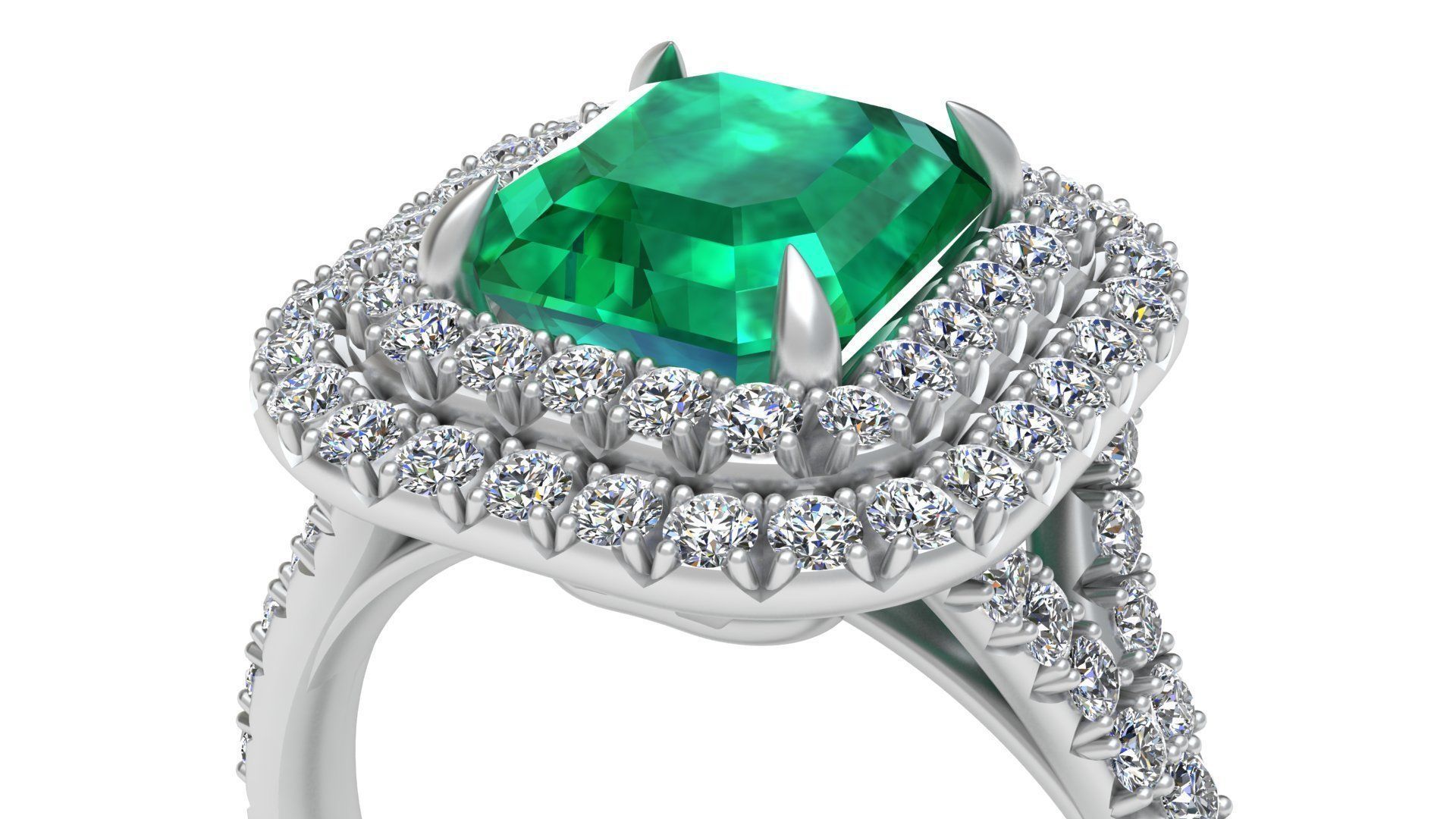 Tiffany Emerald Diamond Gold Engagement Ring 3D print model_5