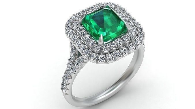 Tiffany Emerald Diamond Gold Engagement Ring 3D print model
