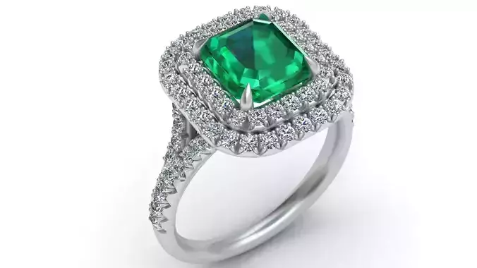 Tiffany Emerald Diamond Gold Engagement Ring 3D print model
