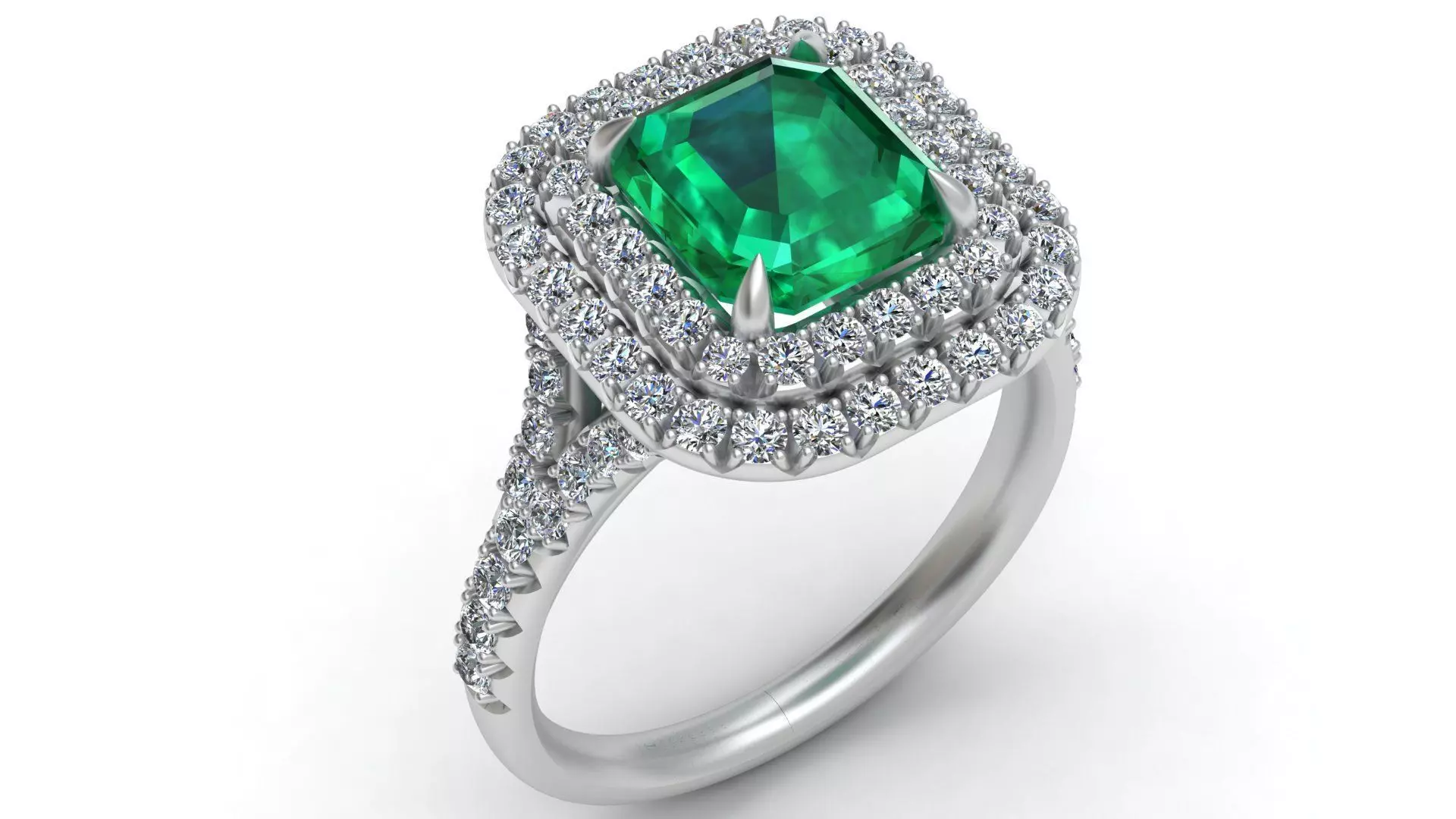 Tiffany Emerald Diamond Gold Engagement Ring 3D print model_0