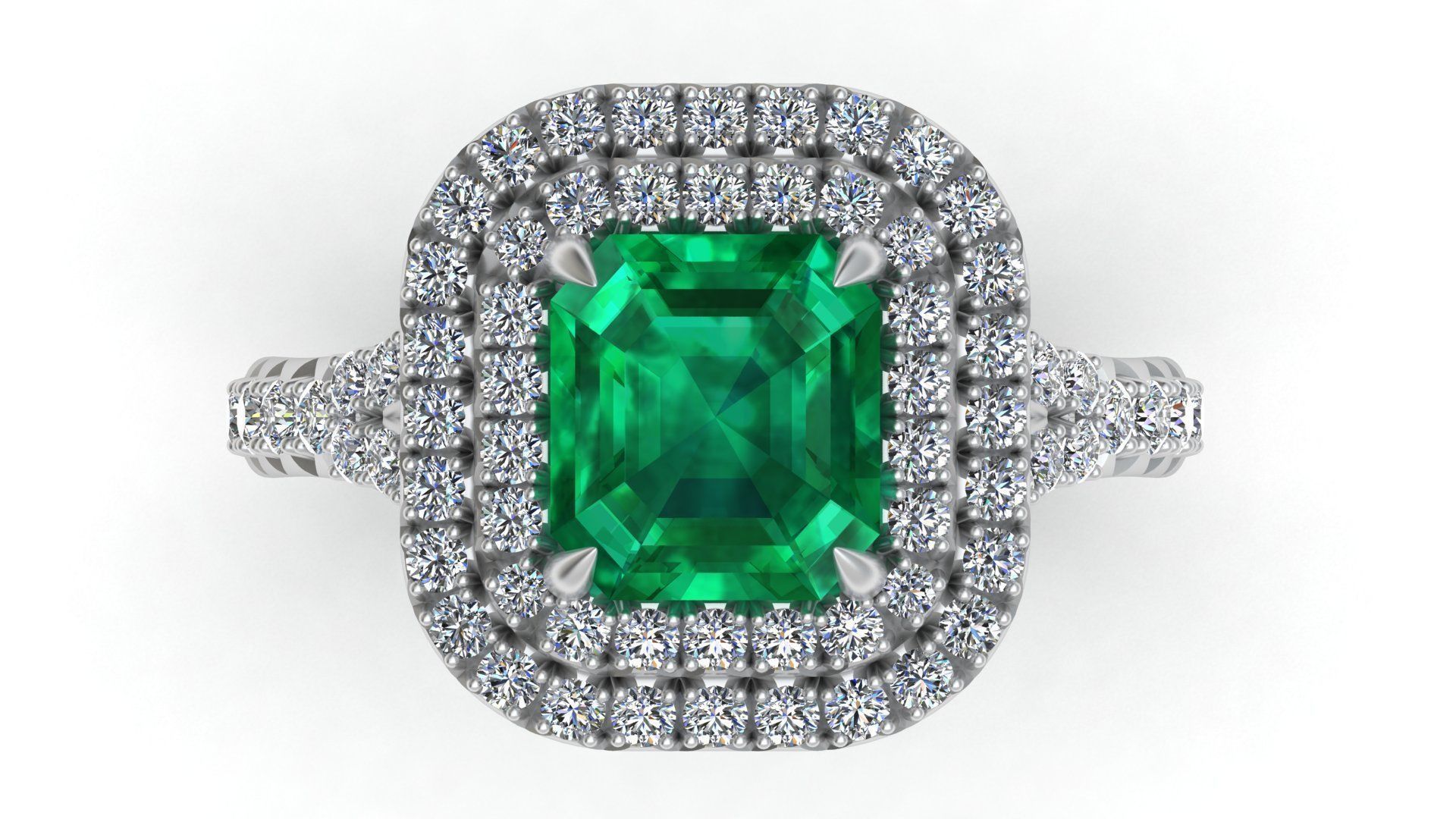 Tiffany Emerald Diamond Gold Engagement Ring 3D print model_3