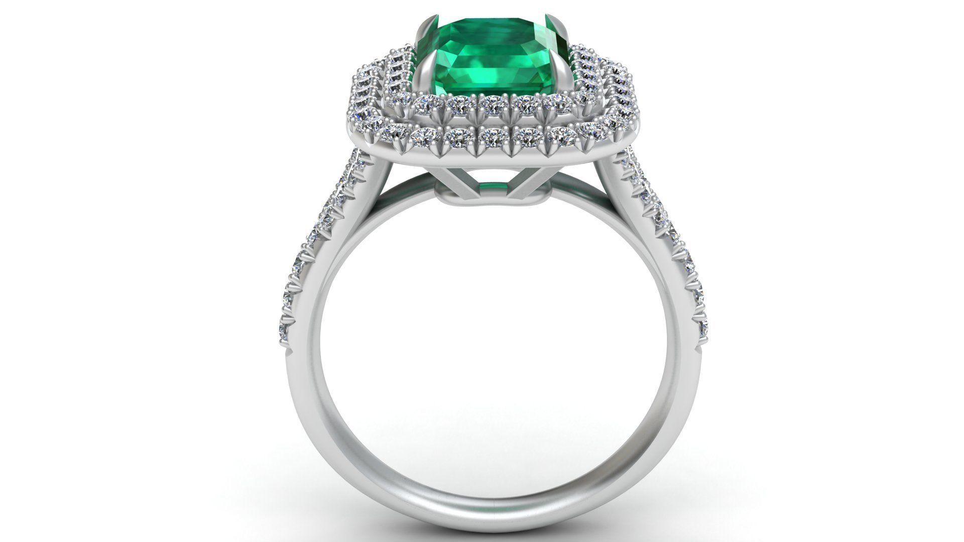Tiffany Emerald Diamond Gold Engagement Ring 3D print model_2
