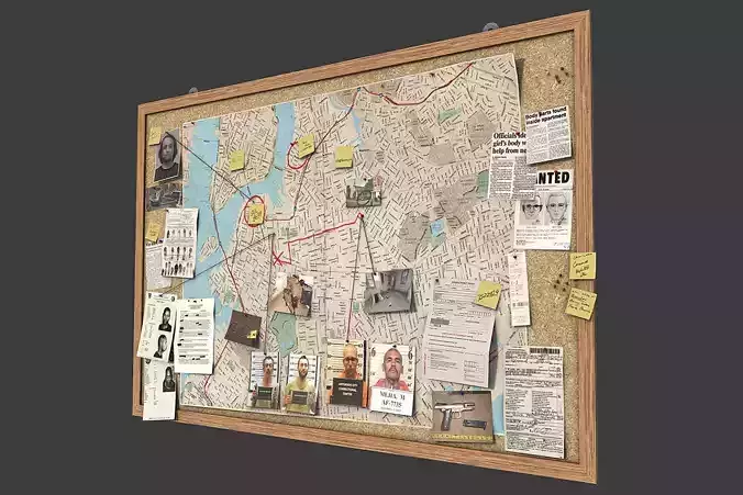 Detective Pinboard Low-poly 3D model