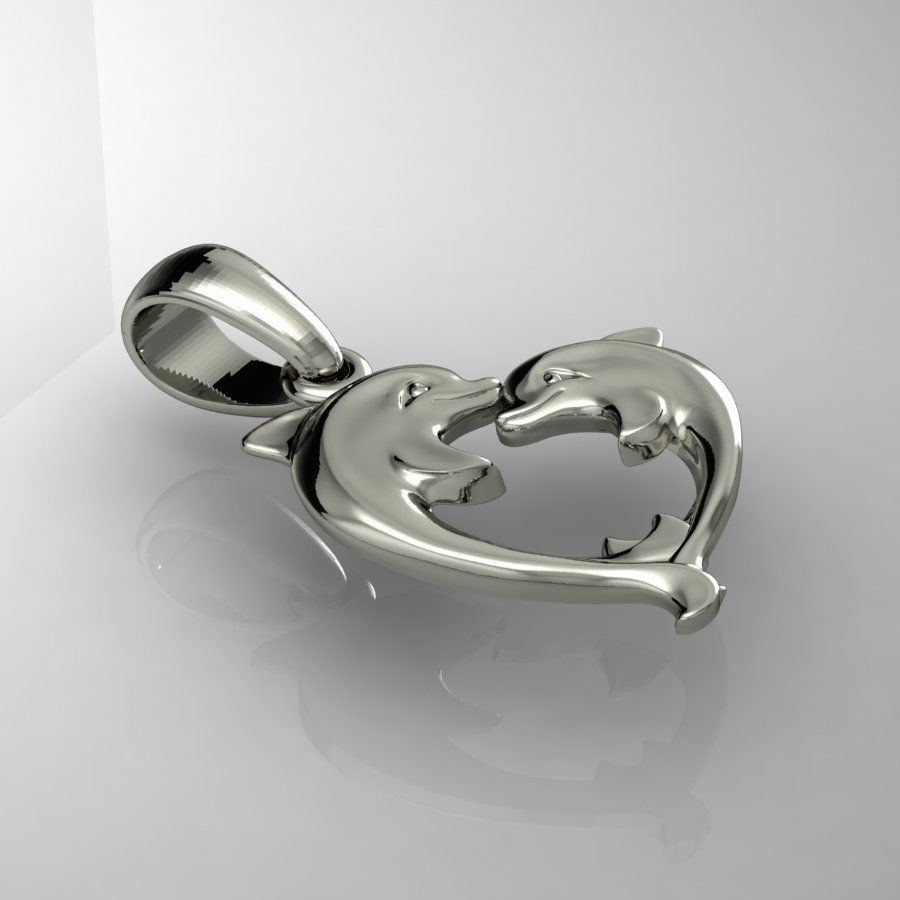  pendant dolphins in the form of a heart  3D print model_1