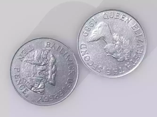British Ten Pence - 10p - Coins 1975-1989 Jersey Low-poly 3D model