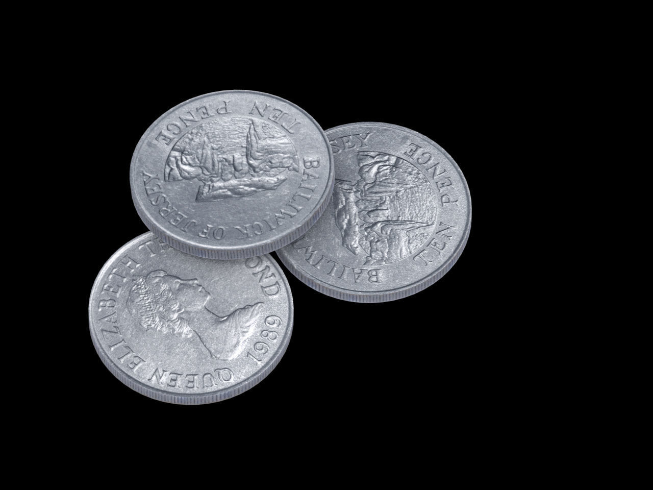 British Ten Pence - 10p - Coins 1975-1989 Jersey Low-poly 3D model_6