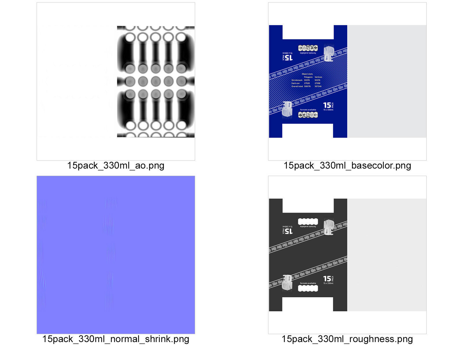 15 pack 330ml drink cans in plastic shrink wrap 3D model_11