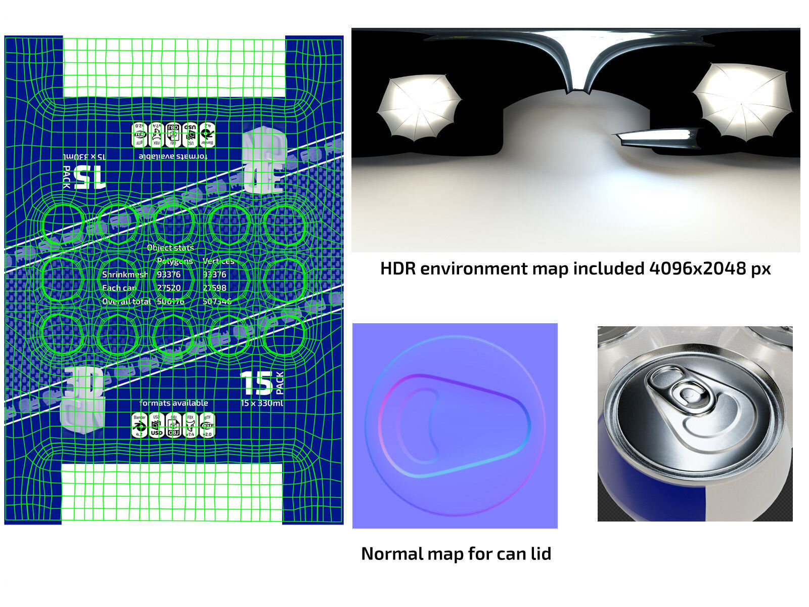 15 pack 330ml drink cans in plastic shrink wrap 3D model_13