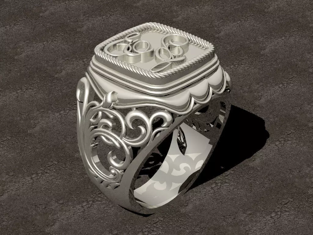 Ring 3 silver with ornate design 3D print model