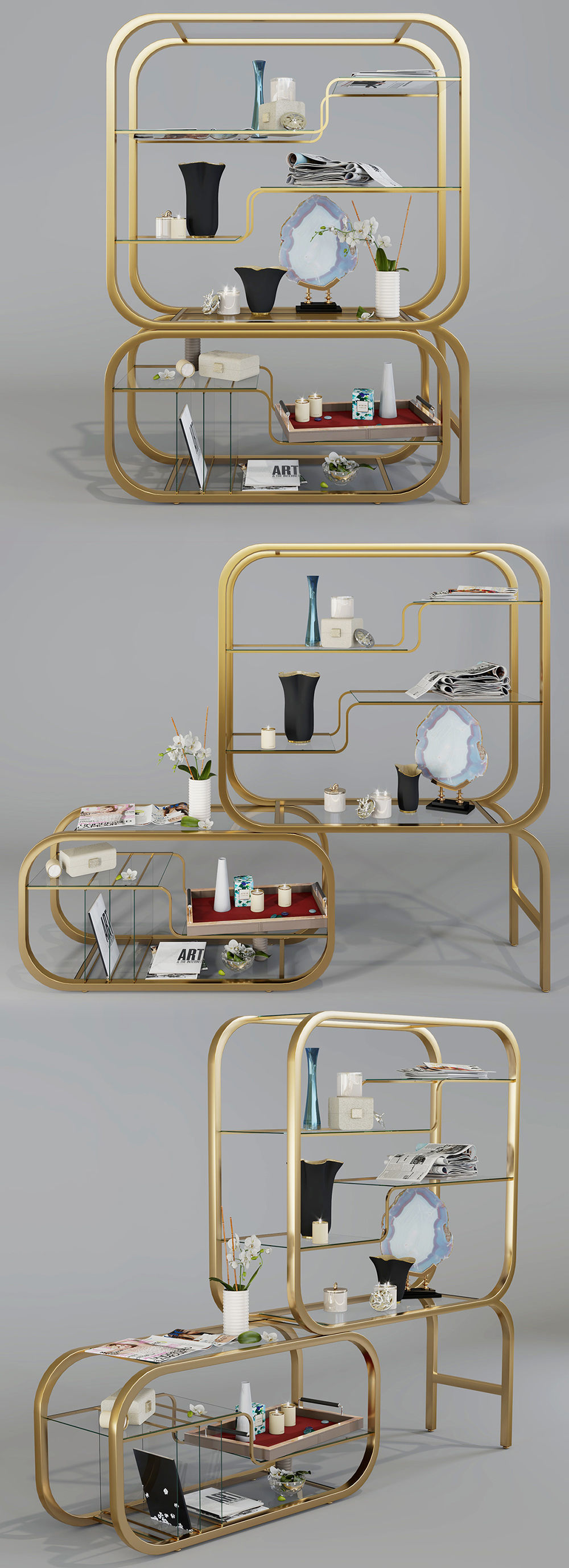 Milo Baughman for Dia Brass Etagere 3D model_1