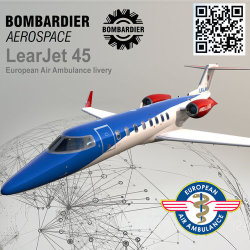 Bombardier Aerospace LearJet 45 European Air Ambulance livery Low-poly 3D model