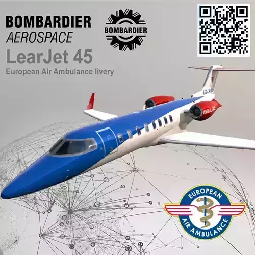 Bombardier Aerospace LearJet 45 European Air Ambulance livery Low-poly 3D model