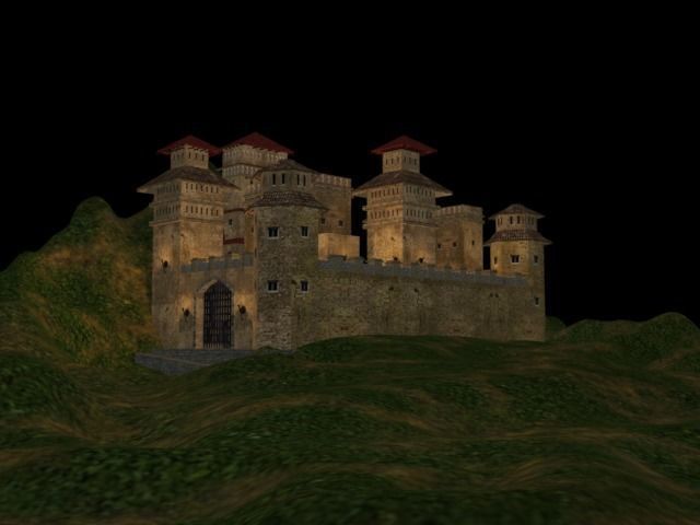 Low Poly Castle at night with full moon Free low-poly 3D model_3