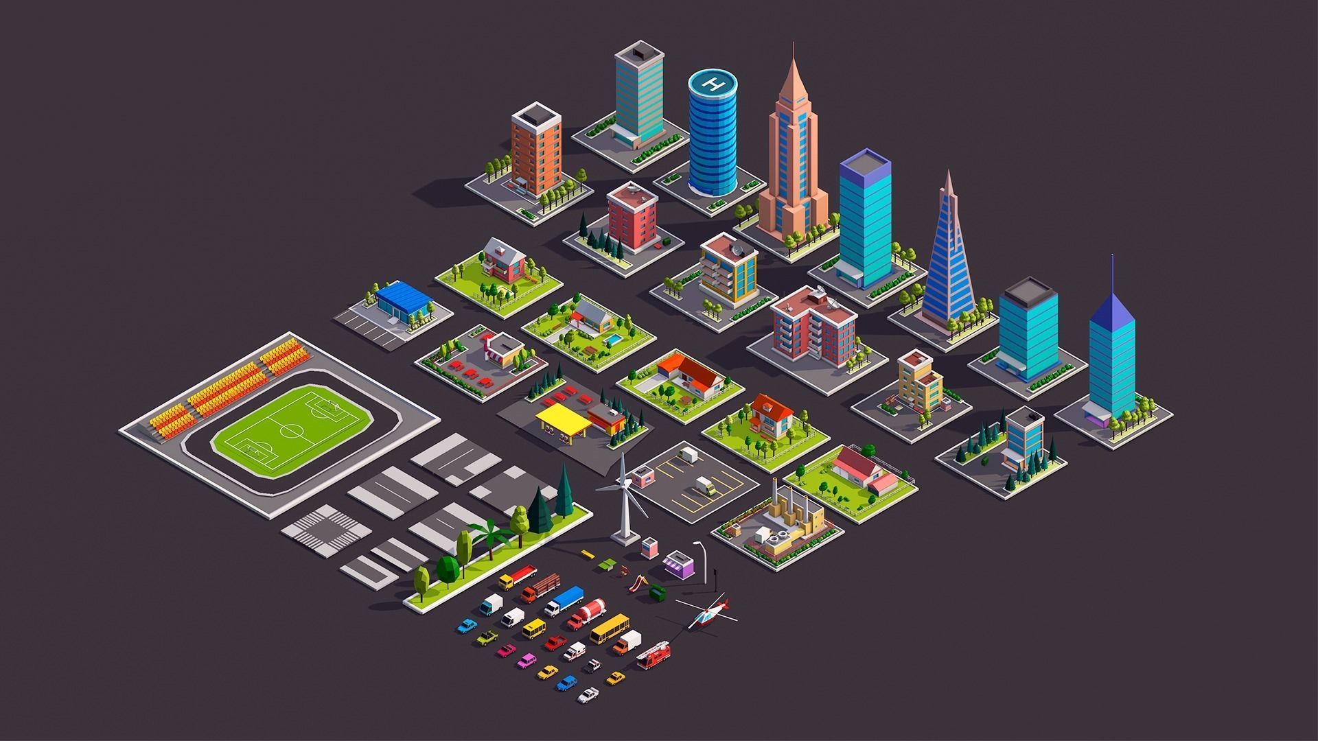 Polygonia Low Poly City Pack Low-poly 3D model_5
